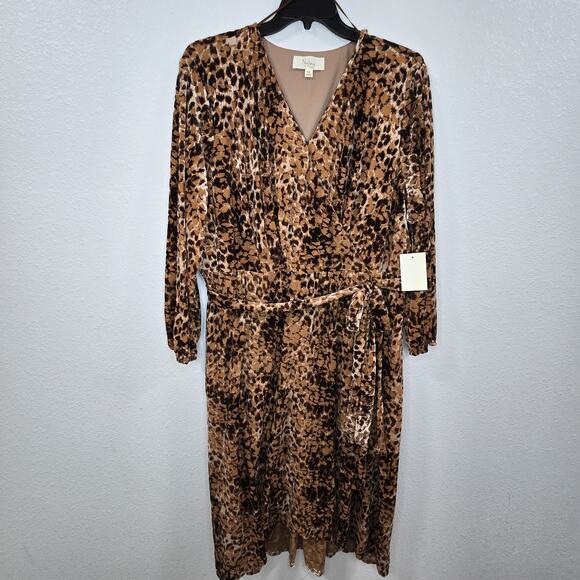 Nurture Westbound Plus Size 3X Faux Wrap Belt Dress Animal Print Velvet Burnout - Picture 3 of 16